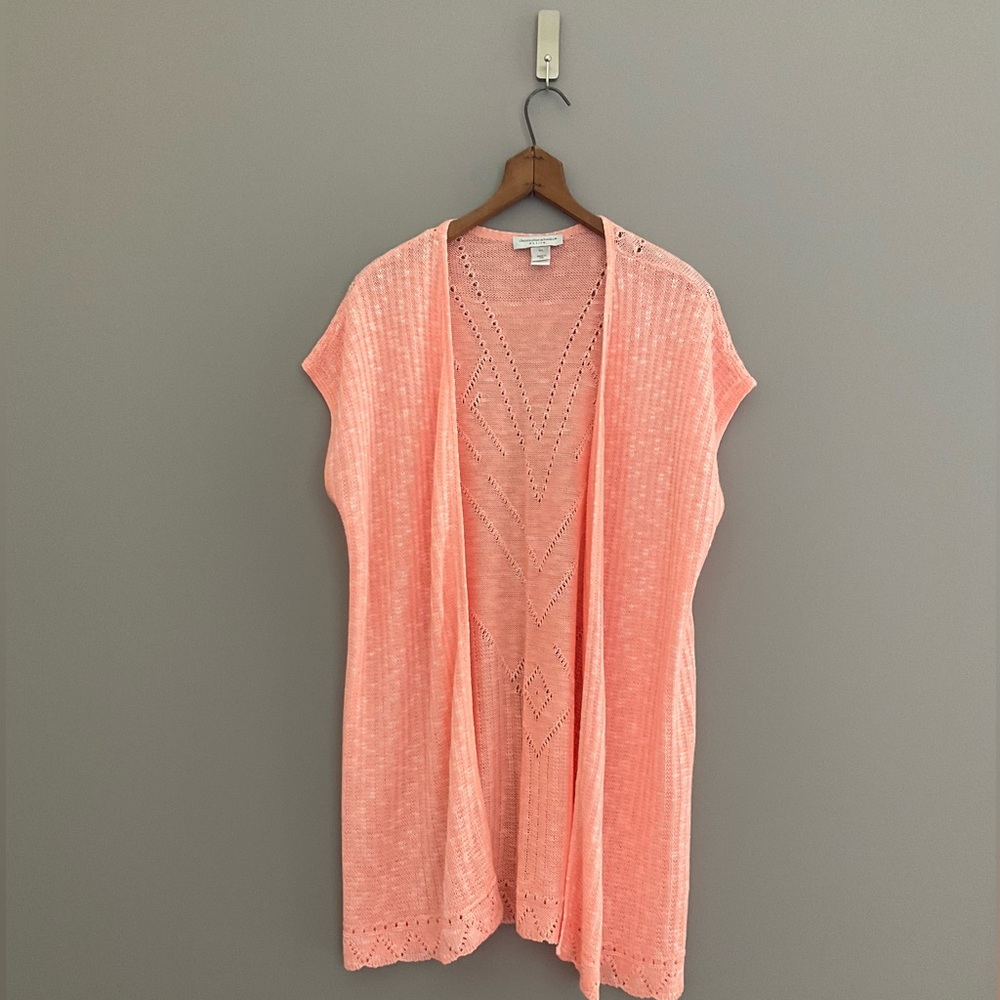 Christopher & Banks Peach Coral Cardigan PL | Lightweight Resort Layer Pastel